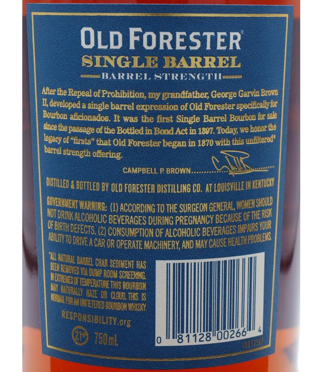 Old Forester Single Barrel Gaspar's Private Barrel Barrel Strength Bourbon | 750ml