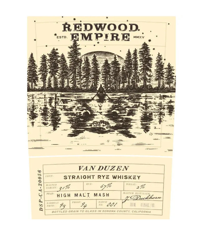 Redwood Empire Van Duzen Rye Whiskey | 750ml