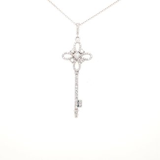 Tiny Key Necklace, Diamond Silver Key Pendant. 