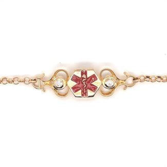 Quinn's cz medic alert toggle bracelet, 14k yellow gold & enamel