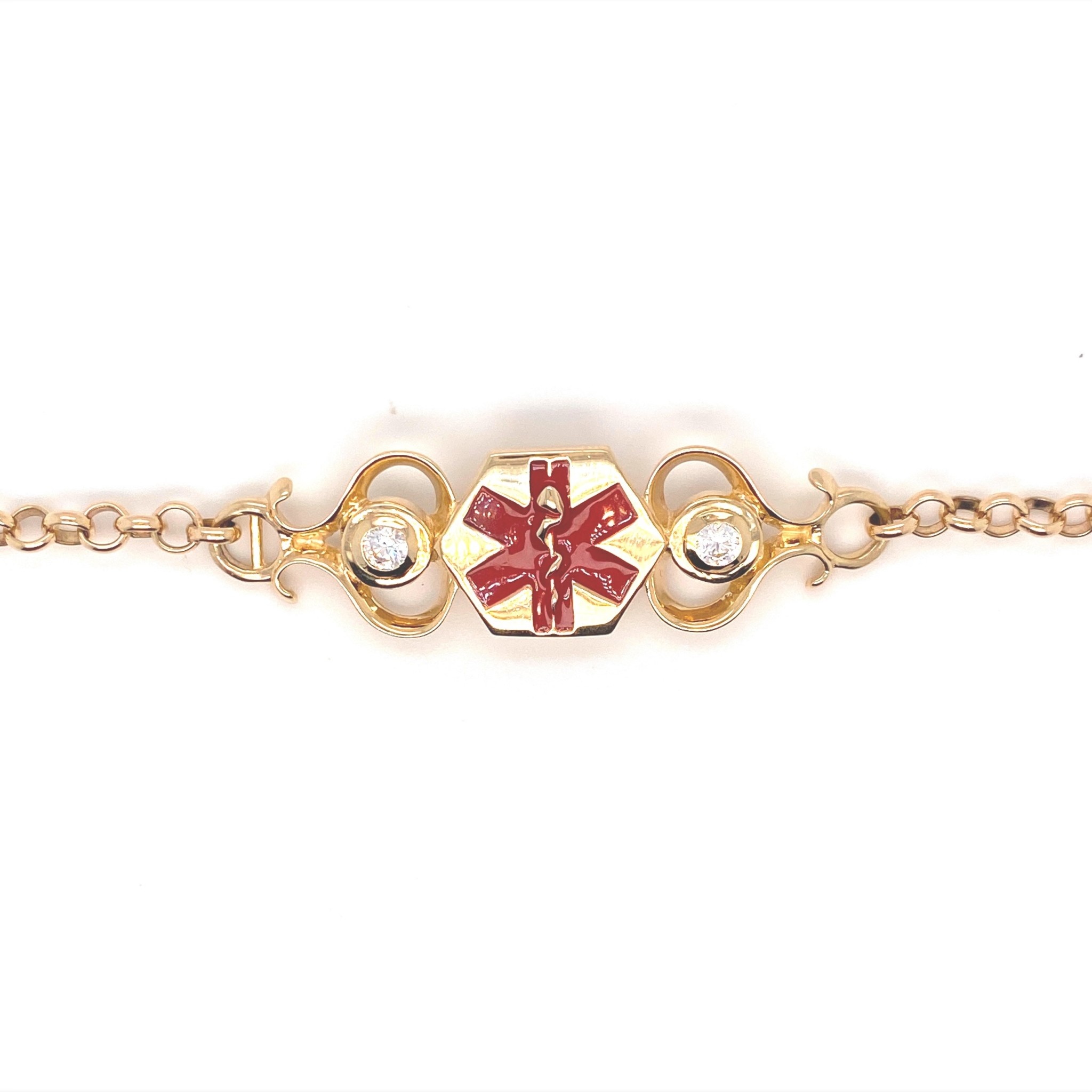 Quinn s cz medic alert toggle bracelet 14k yellow gold enamel
