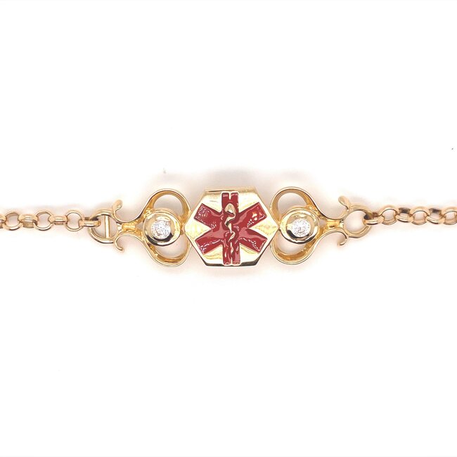 Quinn's cz medic alert toggle bracelet, 14k yellow gold & enamel