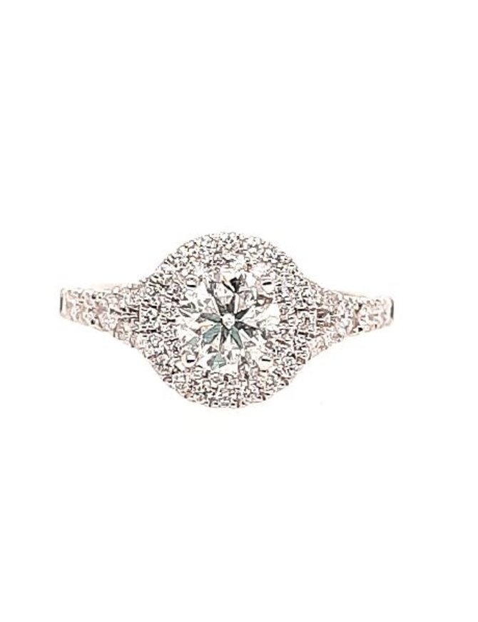 Diamond (0.75 ct center H/SI, 0.95 ctw) halo engagement ring, 14k white gold