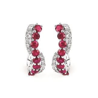 Ruby (0.63 ctw) & diamond (0.12 ctw) earrings, 14k white gold