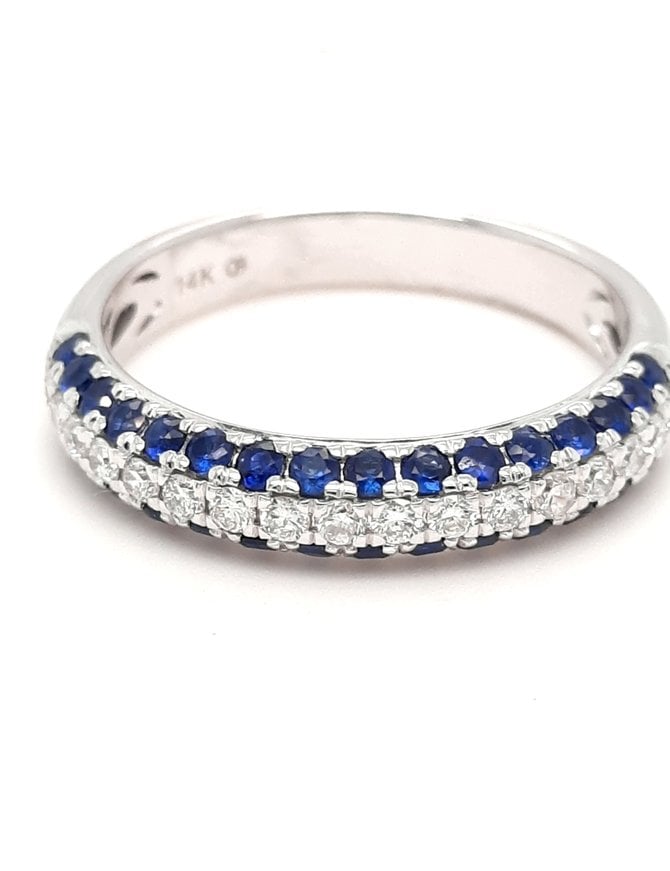 Sapphire (0.75ctw) & diamond (0.25ctw) 3-row band, 14k white gold