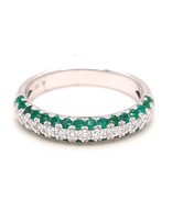 Emerald (0.61ctw) and diamond (0.25ctw) 3-row band, 14k white gold