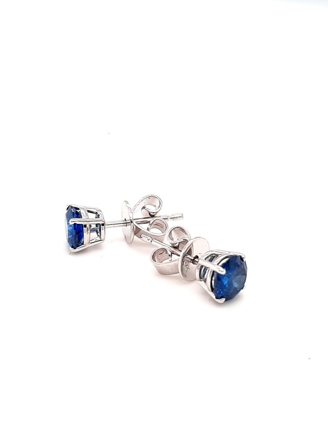 Blue diamond (1.00 ctw) 4-prong stud earrings, 14k white gold