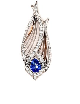 Folded Golden Petals Sapphire & Diamond pendant, 14k white gold