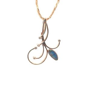 TQ Original Swirling Opal & Diamond pendant, 14k yellow gold