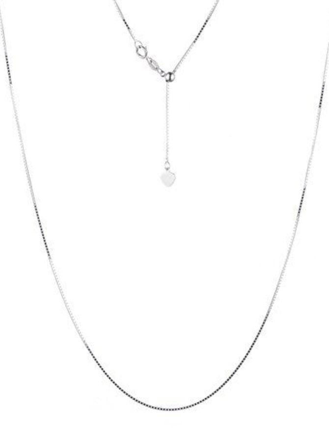 Sterling silver with white gold rhodium adjustable chain, 18"