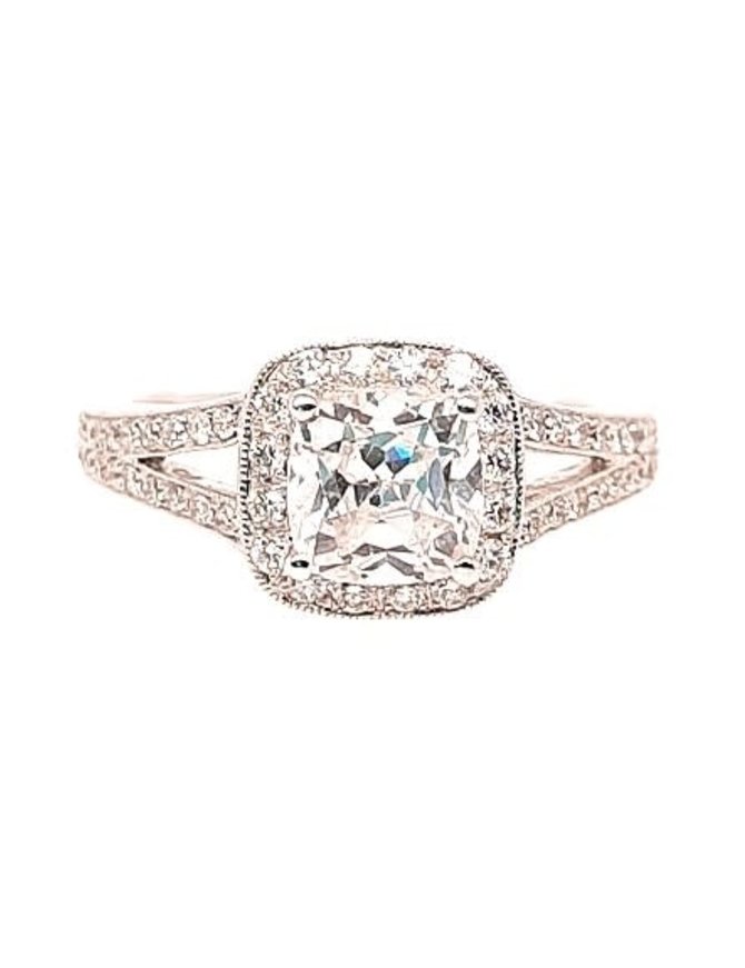 Diamond (0.44 ctw) split-shank halo engagement setting, 14k white gold
