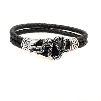 Men's 8.5" black leather with stainless steel snake clasp