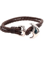 Men's 8.5" brown leather braided bracelet with stainless steel anchor clasp