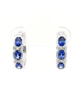 Sapphire (1.40 ctw) And Diamond (0.15 ctw) Hoop Earrings