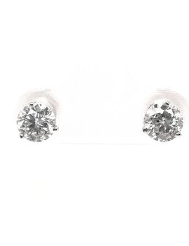 Diamond (1.09 ctw) 3-prong stud earrings, 14k white gold