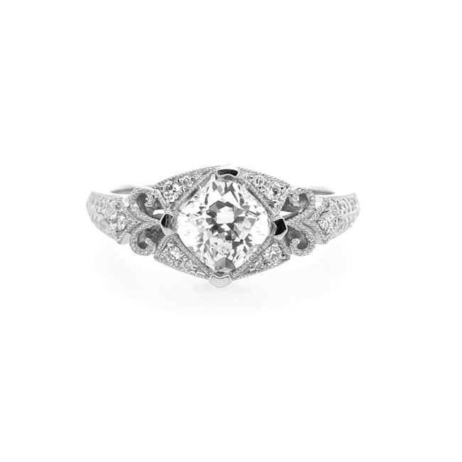 Diamond (0.20ctw, cz ctr) antique style setting, 14k white gold