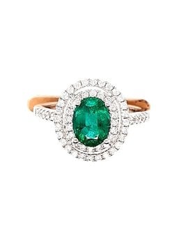 1.36ct emerald, 0.40ctw diamond oval/double halo ring, 14k white gold