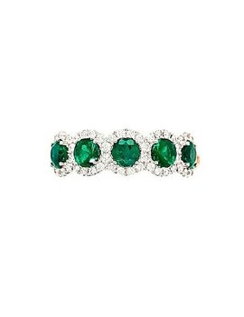 1.20ctw emerald, 0.45ctw diamond 5 stone band, 14k white gold