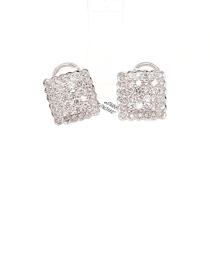 1.00ctw square diamond cluster earrings 14k white gold