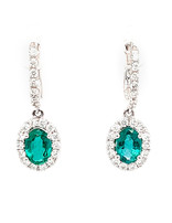 Emerald (1.38 ctw) & diamond (0.70 ctw) dangle earrings 14k white gold