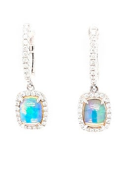 2.20ctw opal 0.47ctw diamond cushion halo earrings 14k white gold