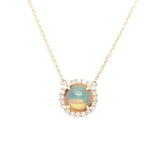 1.01 Opal 0.20ctw diamond round halo necklace 14k yellow gold