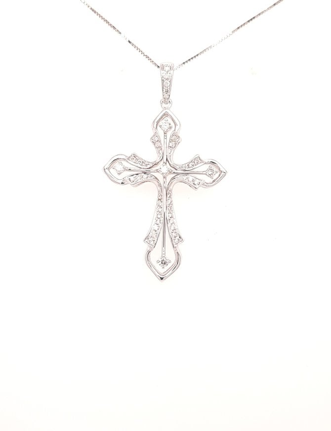 0.28ctw diamond cross pendant with chain 14k white gold