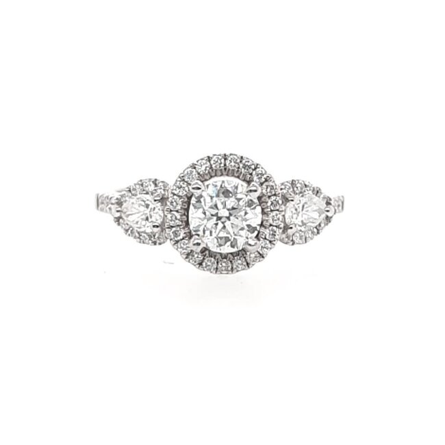 Diamond Three  halo engagement ring, 14k white gold