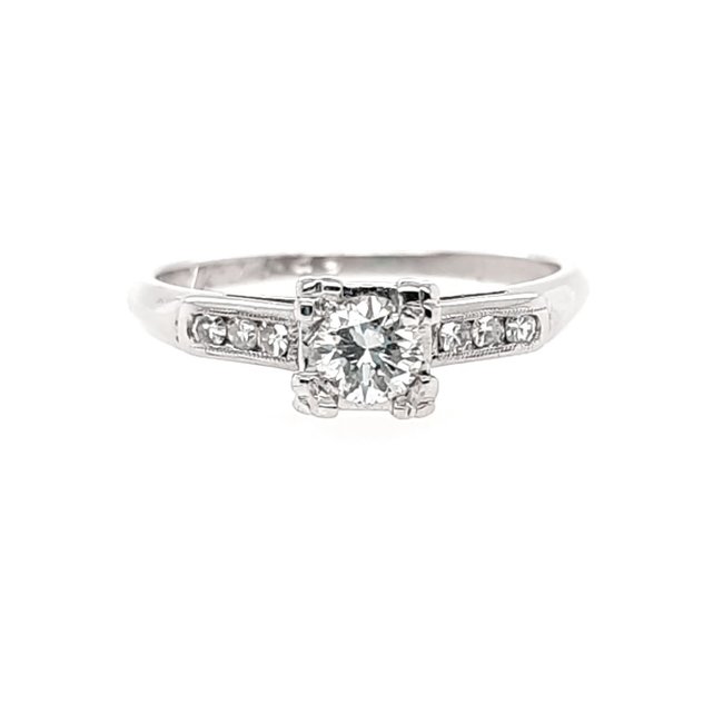 Estate diamond (1/3 ct center, 1/2ctw) ring, 14k white gold