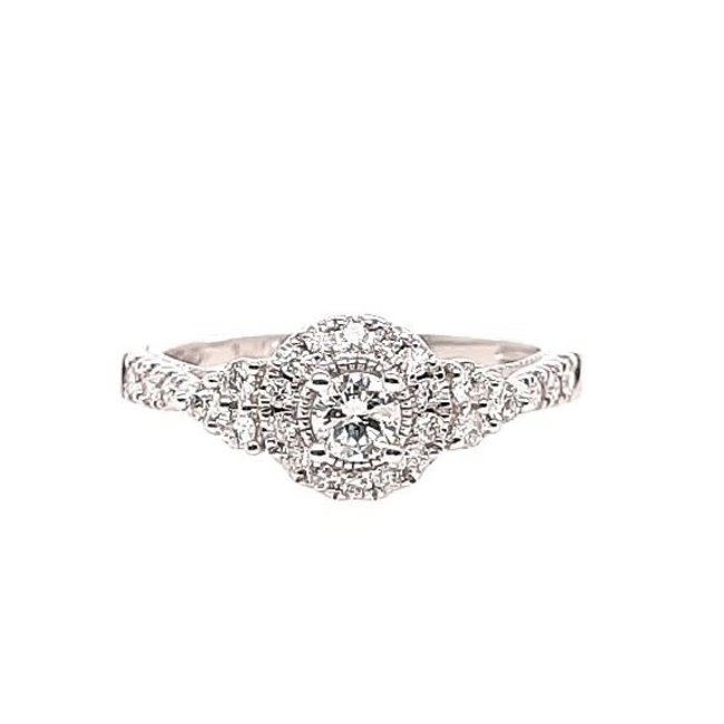 Diamond vintage style halo ring, 14k white gold