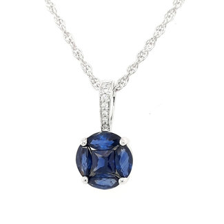 Sapphire(0.77ctw) round cluster necklace, 14k white gold