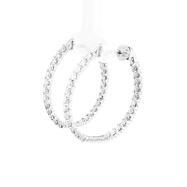 Diamond (2.00 ctw) inside/out oval hoop earrings, 14k white gold