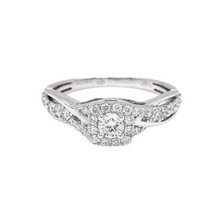 Diamond (0.54 ctw) square halo twisted band ring 14k white gold