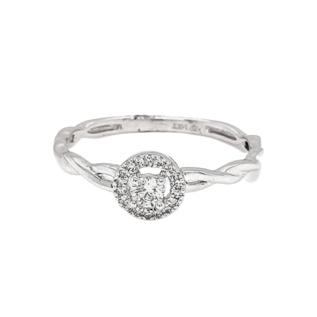 Diamond (0.13 ctw) halo with a twisted band engagement ring, 14k white gold