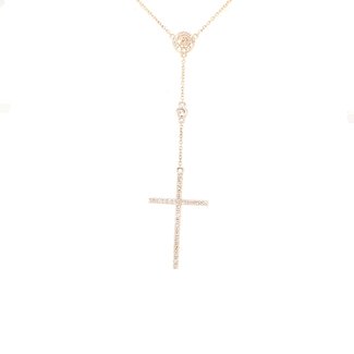 Diamond (0.37ctw) lariat necklace with cross 14k yellow gold