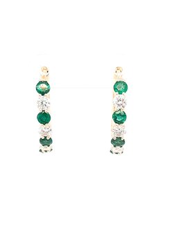 Emerald (0.92ctw) & diamond (0.70ctw) hoop earrings 14k yellow gold