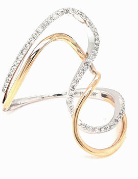 Diamond two-tone wave fashion ring 14k white & yellow gold
