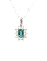Emerald (0.35ct) & diamond(0.34ctw) oval halo pendant 14k white gold