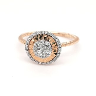 Diamond (0.29ctw) illusion set halo ring, 14k yellow gold 2.2 gr