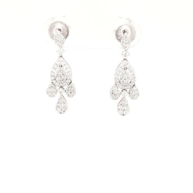 Diamond (0.47 ctw) pear cluster dangle earrings 14k white gold