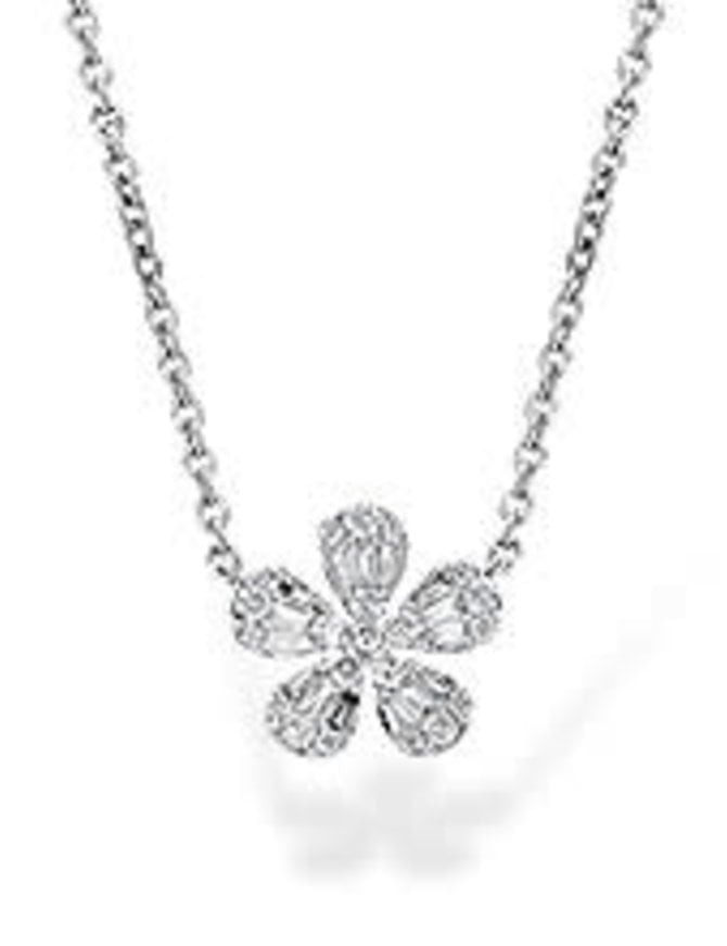 Diamond (0.35 ctw) "daisy" pendant with fixed chain, 14k white gold