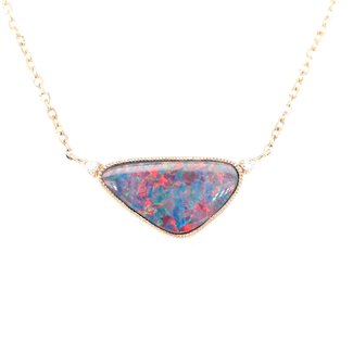Opal & diamond triangle free form necklace 14k yellow gold