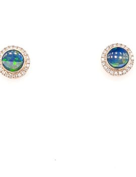 Opal round halo stud earrings 14k yellow gold