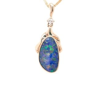 Opal doublet (2.17 ct) & diamond (0.04 ctw) free form pendant 14k yellow gold