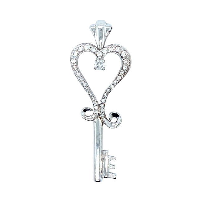 TQ Original diamond (.50ctw) "Key to her Heart" pendant, 14k white gold