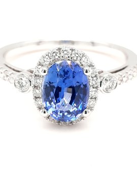 Sapphire (1.46 ct) & diamond (0.30 ctw) halo ring 14k white gold