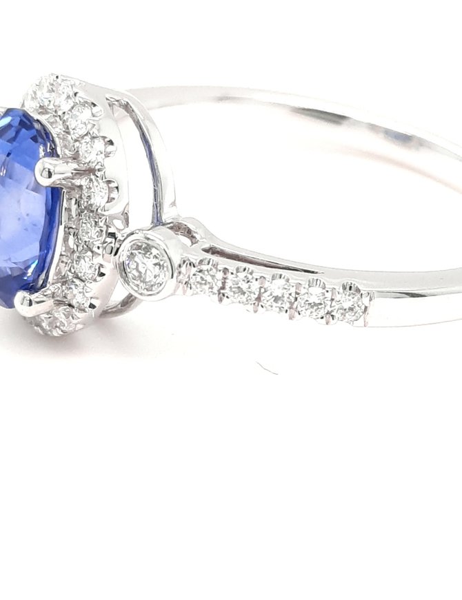 Sapphire (1.46 ct) & diamond (0.30 ctw) halo ring 14k white gold