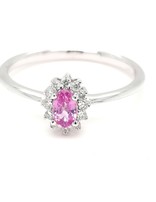 Pink Sapphire and  diamond oval Halo Ring