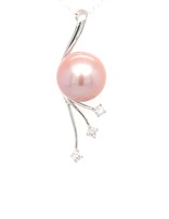 Pink pearl (11mm) & diamond (0.15 ctw) pendant 14k white gold