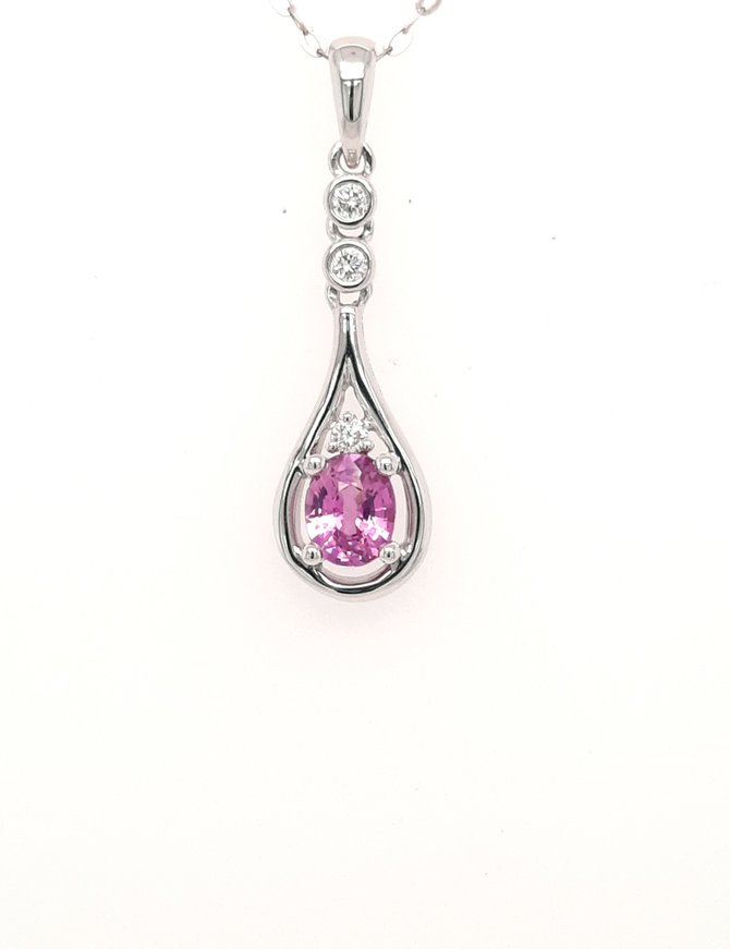 Pink sapphire (0.53 ct) & diamond (0.05 ctw) teardrop pendant 14k white gold